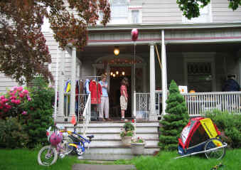 Colorful tented bike carriage for sale