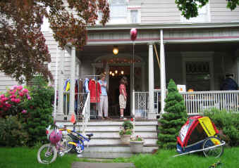 Colorful tented bike carriage for sale